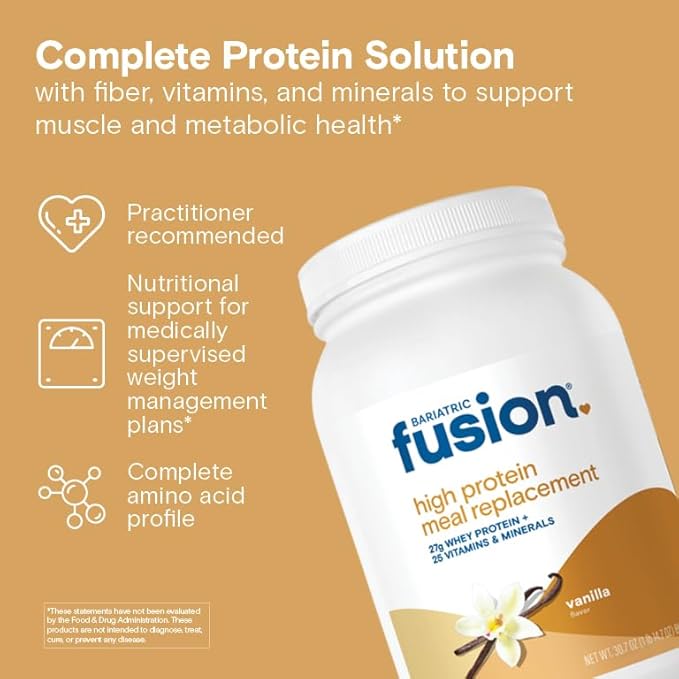 Bariatric Fusion Vanilla High Protein Meal Replacement Shake | 27g Whey Isolate Bariatric Protein Powder | Lactose Free Whey Protein Powder | Gluten and Sugar Free | 21 Servings