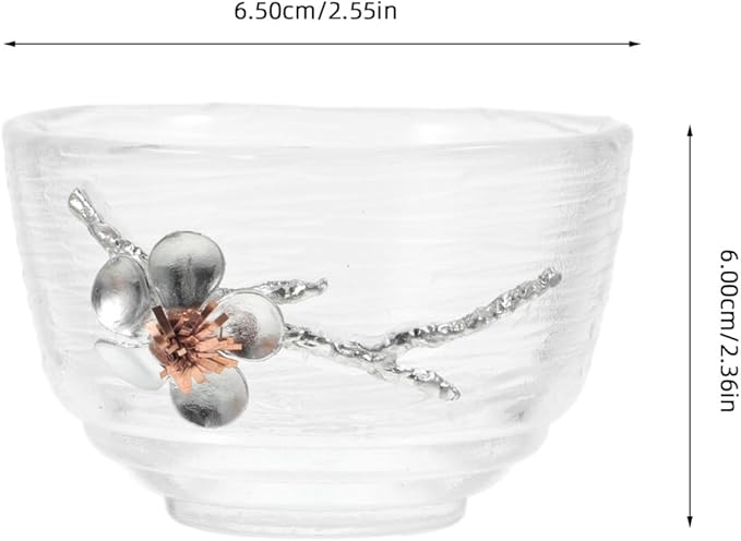 2Pcs Japanese-Style Tea Cups, Heat-Resistant Glass Plum Blossom Hammered Teacups for Tea, Sake, Plum Wine, Home Decor, 2.55 X 2.36 X 1.77 Inches