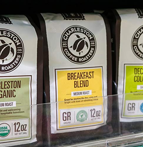 Charleston Coffee Roasters | Specialty Organic Ground Coffee | Hand Picked, Premium Slow Roast (Breakfast Blend, Medium Roast) 12oz, 6 pack