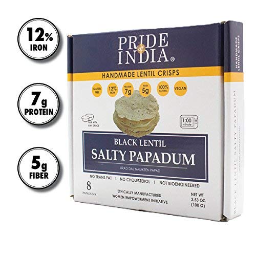 Pride Of India - Salty Black Bean Namkeen Papadum Lentil Crisp - Pack of 6-10 count Box (3.53oz - 100gm) - Lentil Chips, Gluten-Free Crackers, Healthy Snacks, Indian Snacks, Lentil Crackers