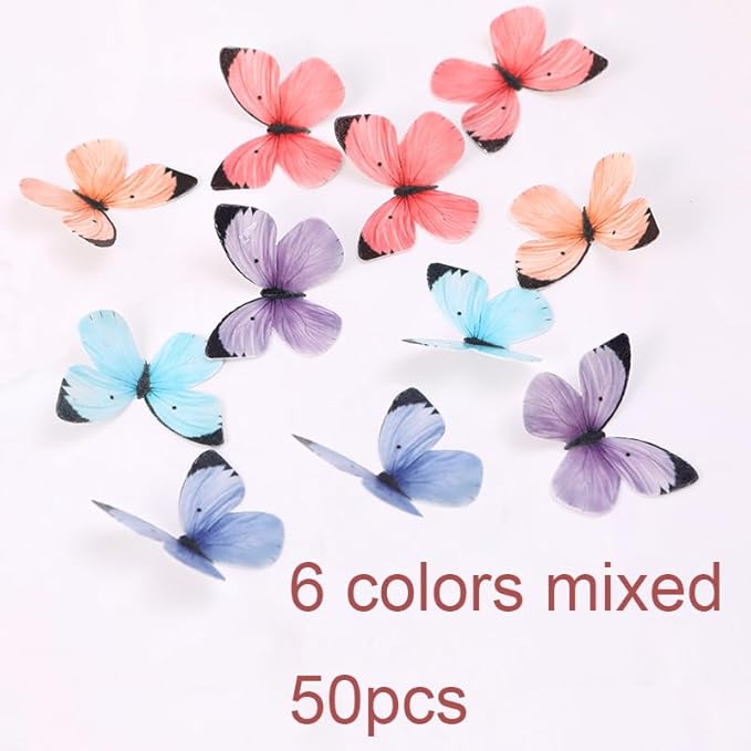 50Pcs Edible Butterflies for Cake Decorating Small Pastel Colorful Butterfly Cake and Cupcake Toppers Wafer Paper butterfly Decorations for Wedding Baby shower Birthday Cake Topper (Mixed Colors)