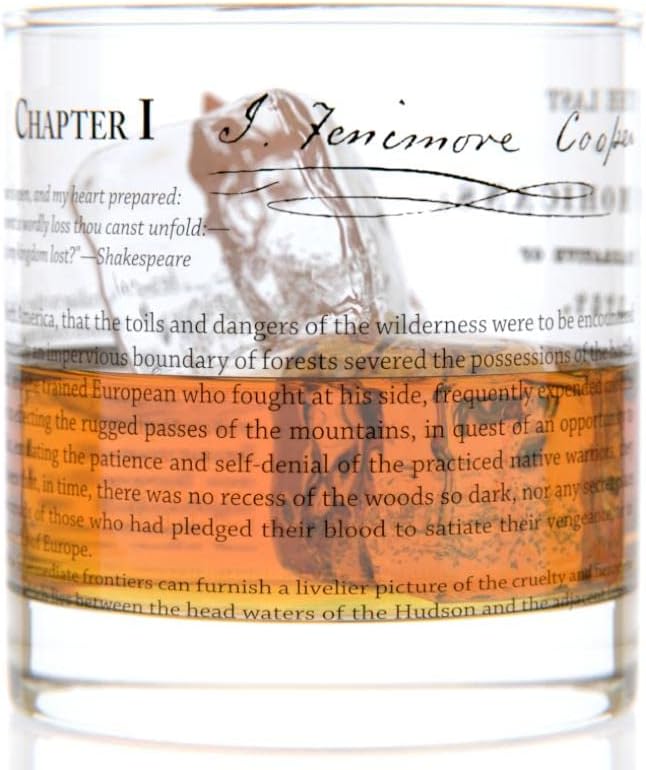 Well Told Classic Literature Rocks Glass - The Last of the Mohicans by James Fenimore Cooper - Old Fashioned Whiskey Glass Gift for Book Lovers (11 oz)