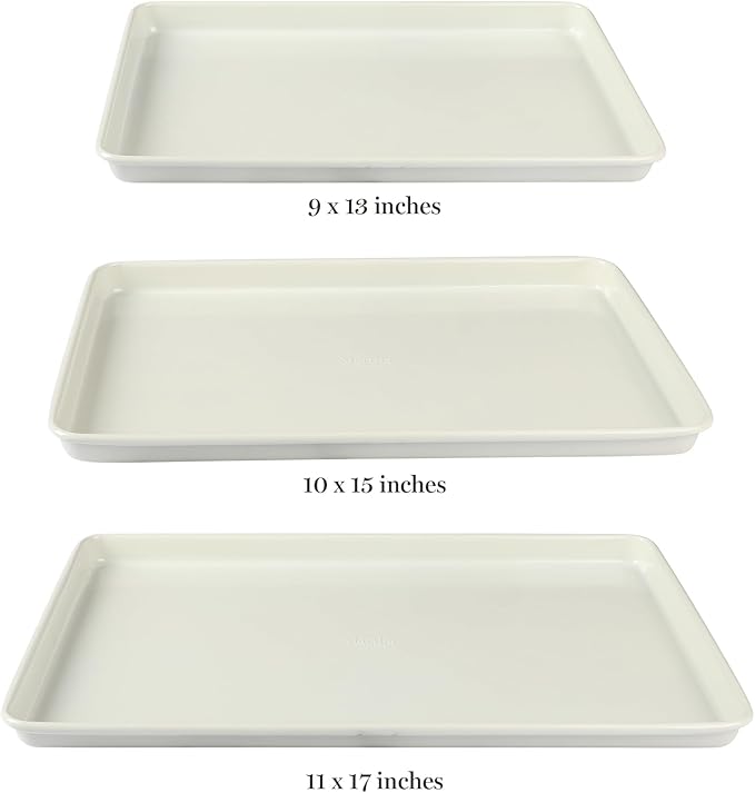 Martha Stewart Gallen 3-Piece Cookie Sheet Set ??13", 15", 17" Baking Pans, Ceramic Nonstick, PFA-Free, Carbon Steel ??Oven Safe to 450°F, Warp-Resistant, Easy to Clean - Linen White
