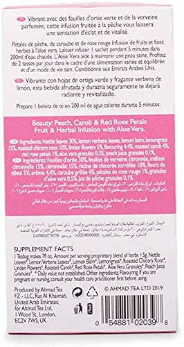 Ahmad Tea Herbal Tea, Peach, Carob, and Rose Petals 'Beauty' Natural Benefits Teabags, 20 ct (Pack of 1) - Decaffeinated & Sugar-Free