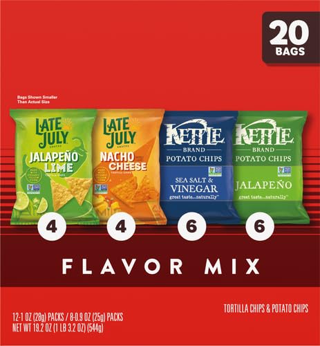 Kettle Brand and Late July Snacks Mix Variety Pack, 20 Count Snack Bags (Pack of 4)