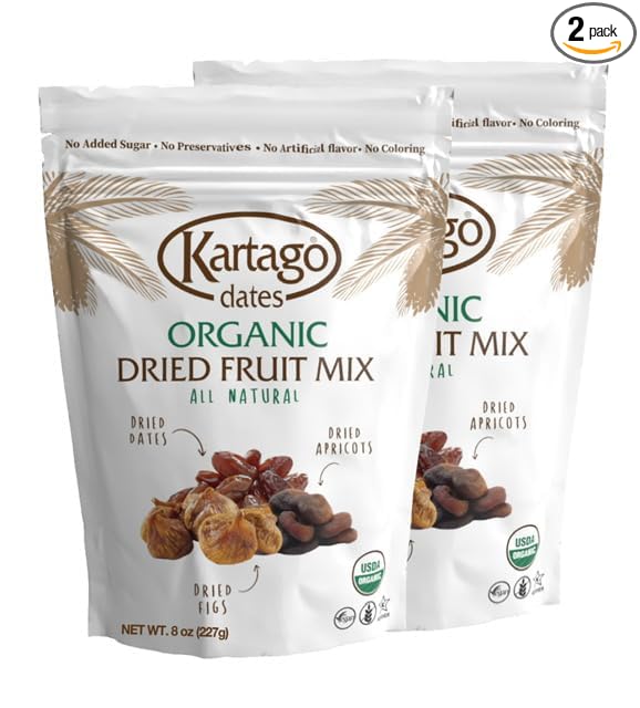 Organic Dried Fruit Mix (Dates, Apricots, Figs) - Vegan, Kosher, Gluten Free, No Added Sugar - Healthy Natural Snacks - 8oz (2-pack)