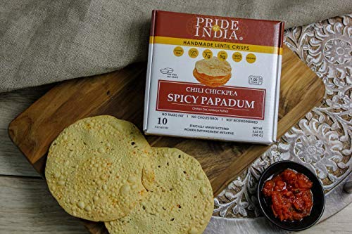 Pride Of India - Spicy Chickpea Masala Papadum Lentil Crisp, Pack of 6-10 count Box (3.53oz - 100gm) - Instant Popping Chips, Gluten-Free Crackers, Healthy Indian Snacks