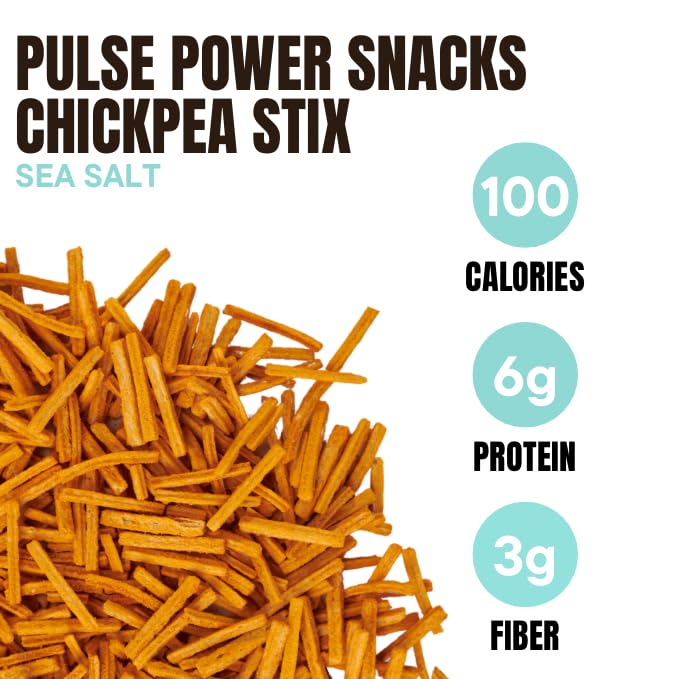 Pulse Power Chickpea Stix - Crunchy Snacks, High Protein, Gluten Free, Non-GMO, Vegan (3 pack, 3 oz) (Sea Salt)