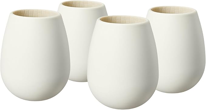 Unbreakable Silicone Stemless Wine Glassware | Set of 4 | Reusable & Shatterproof Tumbler Drinkware for Wine, Water, Cocktails, Champagne Glass for Parties, Camping, Beaches, Boats - (White)