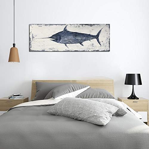 Yihui Arts Nautical Canvas Wall Art Animal Pictures Hand Painted Swordfish Paintings Ancient Ocean Seascape Coatal Artwork for Living Room Decoration