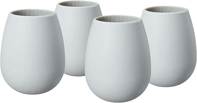 Unbreakable Silicone Stemless Wine Glassware | Set of 4 | Reusable & Shatterproof Tumbler Drinkware for Wine, Water, Cocktails, Champagne Glass for Parties, Camping, Beaches, Boats - (Light Grey)