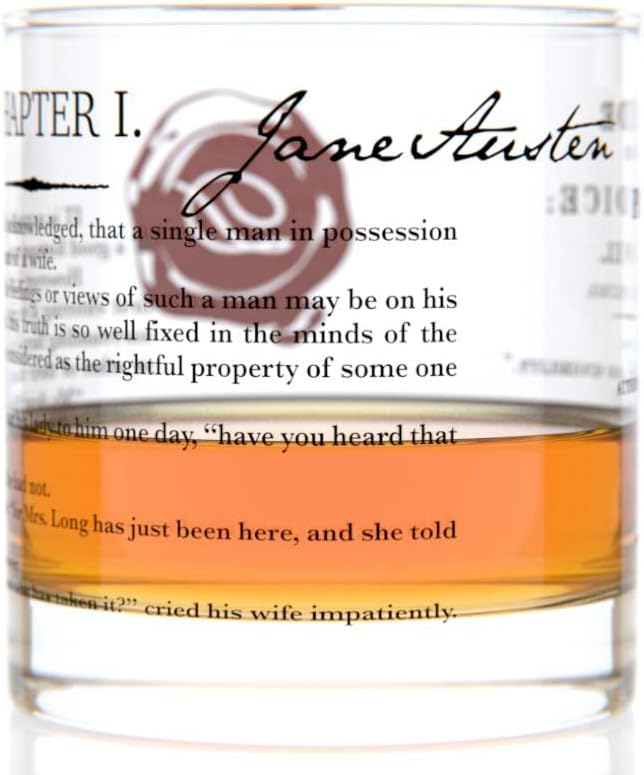 Well Told Classic Literature Rocks Glass - Pride and Prejudice by Jane Austen - Old Fashioned Whiskey Glass Gift for Book Lovers (11 oz)
