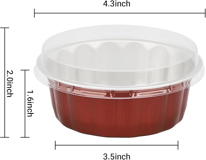 Beasea Disposable Ramekins for Baking, 8oz 50 Pack Aluminum Foil Cups with Lids, Creme Brulee Muffin Cupcake Baking Cup Mini Pudding Cups for Party Wedding Birthday - Wine Red