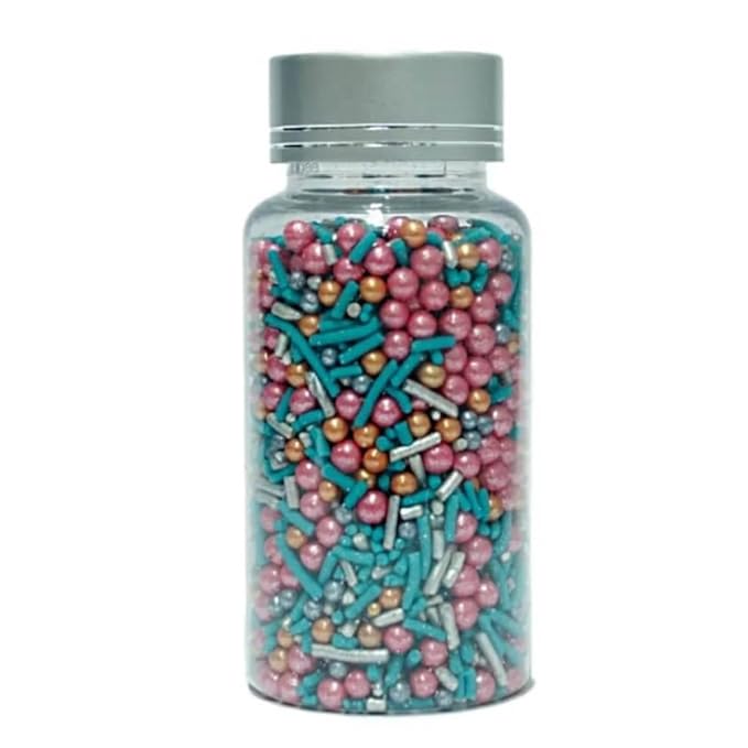 Confect Fusion Pearl Sprinkle Mix ??Pink, Teal & Gold Sugar Pearls | Edible Cake Topping for Cupcakes, Cookies & Desserts ??Decorative Baking Sprinkles Decoration | Vegan, Gluten-Free, Nut-Free, Soy-Free, Dairy-Free, Palm Oil-Free- 4.2 Oz