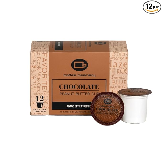 Chocolate Peanut Butter Cup Coffee Pods by Coffee Beanery | 12ct Flavored Coffee Pods Medium Roast Coffee Pods| 100% Specialty Arabica Coffee| Gourmet Coffee Pods