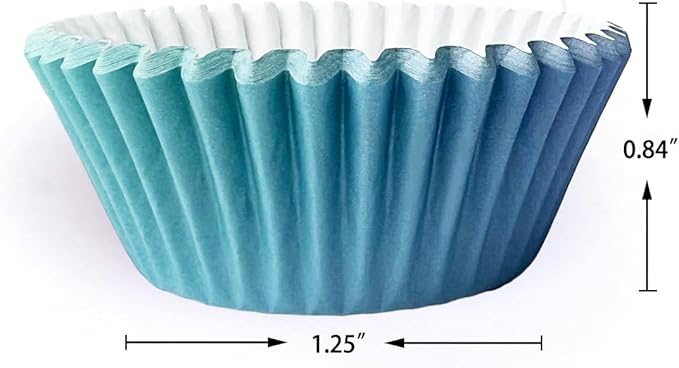 qiqee 300PCS Mini Gradient Cupcake Liners Cupcake Cups 6 Designs Blue Gradient Cupcake Papers Baking Cups Cupcake Wrappers (Small Size)