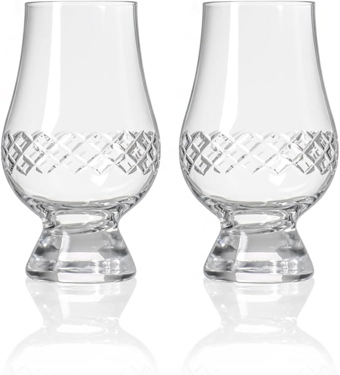 Rolf Glass Diamond Scotch Glass | 6.75oz Tasting Glass | Lead-Free, Diamond-Wheel Engraved | Designed and engraved in the USA | Etched Crystal Glassware for Whiskey, Bourbon, Scotch | Set of 2