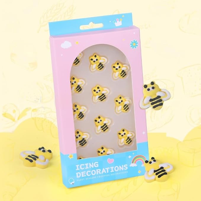 Edible 12 pieces Bee cake decorations, Bees cupcake toppers, perfect Icing Cookies decro for Valentine's Day Birthday Halloween Thanksgiving Christmas party Team Dinner