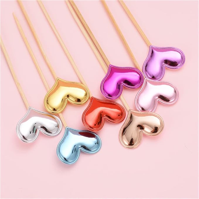 50Pcs Cupcake Toppers Heart Star and Crown Cupcake Picks Mini Cake Toppers Colorful Cake Decoration DIY Dessert Fruits Food Picks Party Decorative Accessories for Birthday Wedding Baby Shower (Heart)