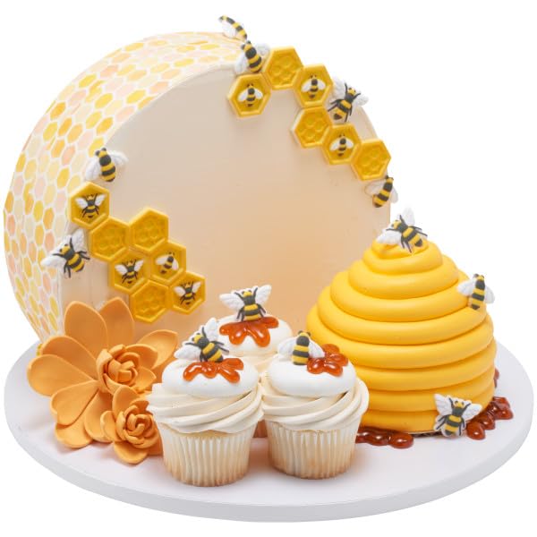 Honey Bee and Combs Edible Sugar Cake Toppers, 12 Count