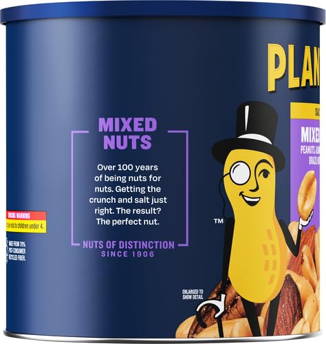 PLANTERS Salted Mixed Nuts, Party Snacks, Plant-Based Protein 56oz (1 Canister) (Pack of 2)