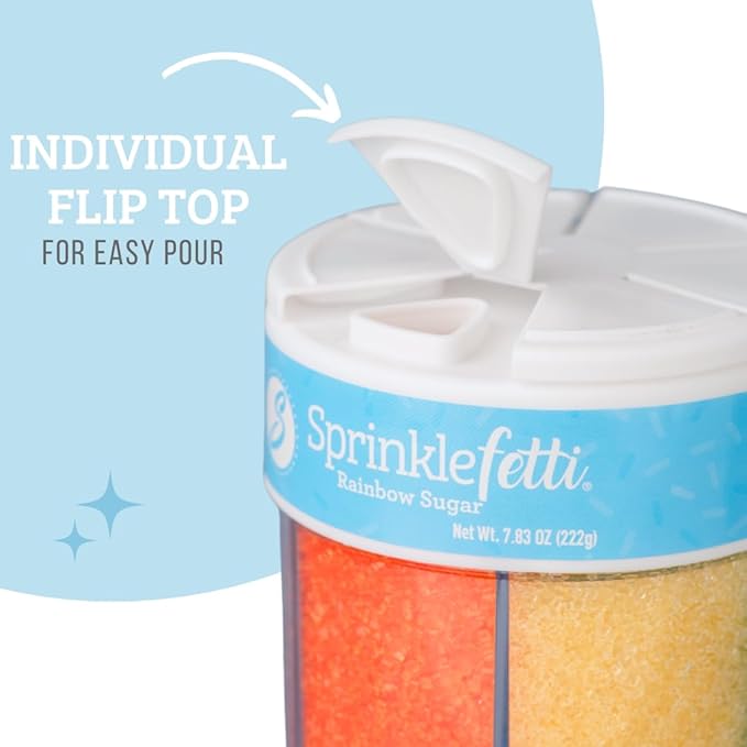 Sweets Indeed Sprinkles 6 Cell Edible Sprinkle Mix Jimmies Perfect for Cake Decorations Baking Ice Cream Cookies Cupcake Topper (Rainbow Sugar)