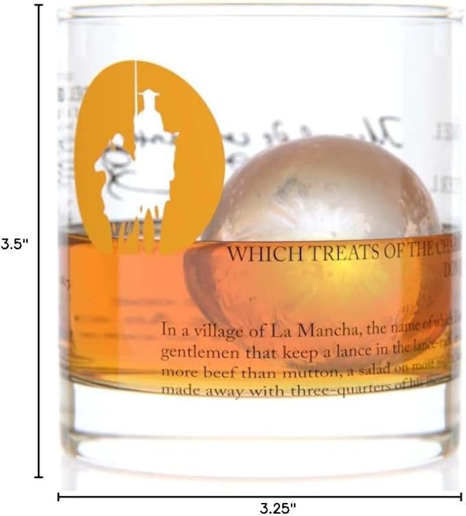 Well Told Classic Literature Rocks Glass - Don Quixote by Miguel de Cervantes - Old Fashioned Whiskey Glass Gift for Book Lovers (11 oz)