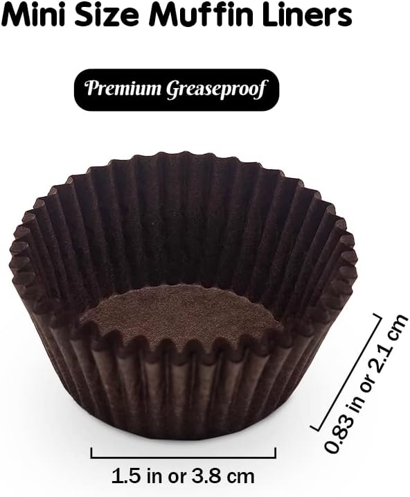 Brown Mini Cupcake Liners Natural Greaseproof Paper Muffin Baking Cups, 500-Count