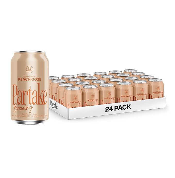 Partake Brewing Craft Non-Alcoholic Beer, Peach Gose 24 Pack x 12 Fl Oz Cans - Low-Calorie, Low-Carb, No Sugar, Award-Winning Taste, Natural Ingredients - Great Tasting Beer Without the Empty Calories