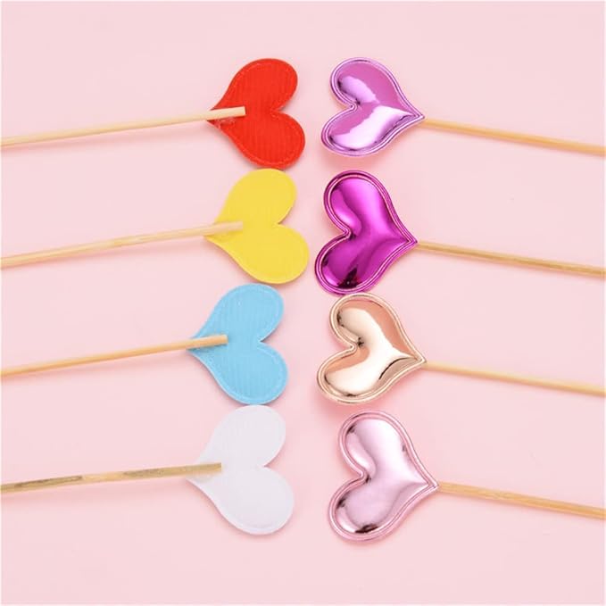 50Pcs Cupcake Toppers Heart Star and Crown Cupcake Picks Mini Cake Toppers Colorful Cake Decoration DIY Dessert Fruits Food Picks Party Decorative Accessories for Birthday Wedding Baby Shower (Heart)