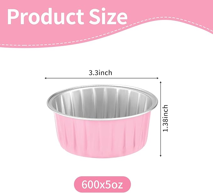 600 Pack Pink Bulk Packaging Mini Cake Pans With Lids, Alluminum Cupcake Containers, 5oz Dessert Cups with Lids for Cake Baking Sales Party Mini Storage Box Stackable Portable