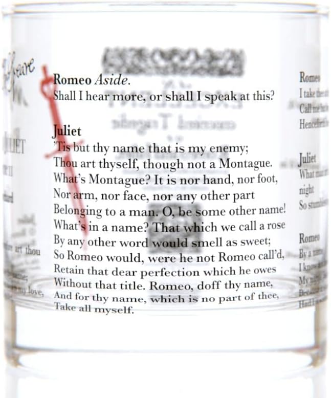 Well Told Classic Literature Rocks Glass - Romeo and Juliet by William Shakespeare - Old Fashioned Whiskey Glass Gift for Book Lovers (11 oz)