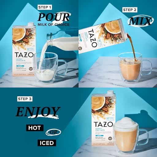 TAZO Tea Concentrate, Organic Skinny Chai Latte, Refreshers Iced Watermelon Cucumber, & Iced Peach Mango 32 Fl Oz (1ea) (Variety Pack)