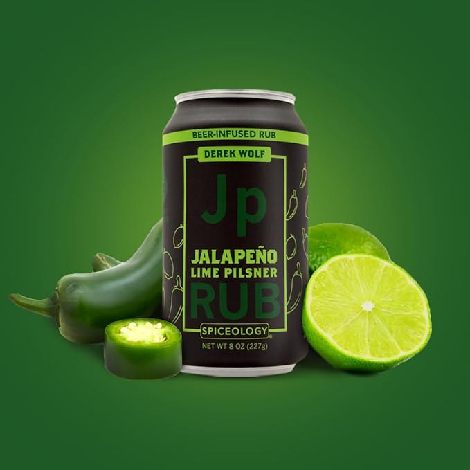 Spiceology & Derek Wolf - Jalapeno Lime Pilsner - Beer-Infused Barbecue Rubs, Spices and Seasonings - Use On: Beef, Chicken, Pork, Seafood, Vegetables or Marinades - 8 oz Can with Resealable Lid