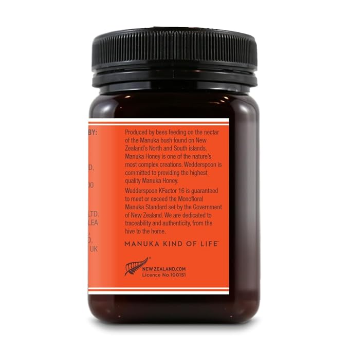 Wedderspoon Raw Premium Manuka Honey, KFactor 16, 17.6 Oz, Unpasteurized, Genuine New Zealand Honey, Traceable from Our Hives to Your Home