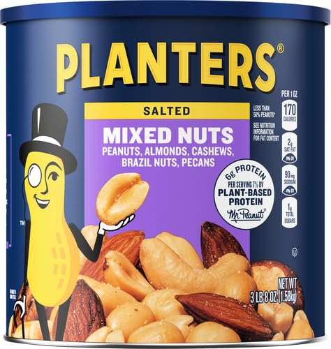 PLANTERS Salted Mixed Nuts, Party Snacks, Plant-Based Protein 56oz (1 Canister) (Pack of 2)
