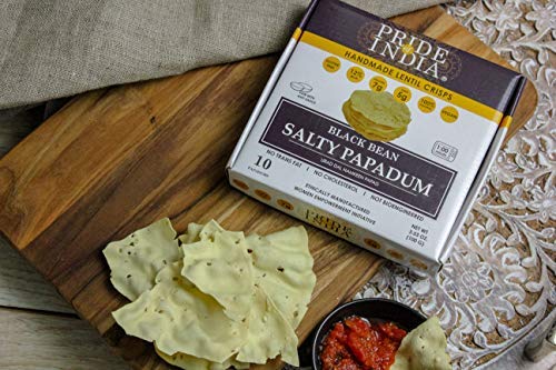 Pride Of India - Salty Black Bean Namkeen Papadum Lentil Crisp - Pack of 6-10 count Box (3.53oz - 100gm) - Lentil Chips, Gluten-Free Crackers, Healthy Snacks, Indian Snacks, Lentil Crackers
