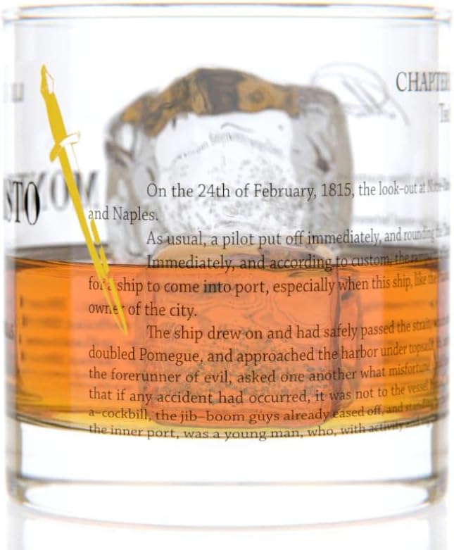 Well Told Classic Literature Rocks Glass - The Count of Monte Cristo by Alexandre Dumas - Old Fashioned Whiskey Glass Gift for Book Lovers (11 oz)