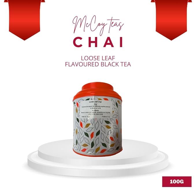 McCoy Teas Chai Tea Flavored Black Loose Leaf Tea Make Hot or Cold Ice and Brews with Premium Tea from Sri Lanka, 100g Can (Pack of 01)