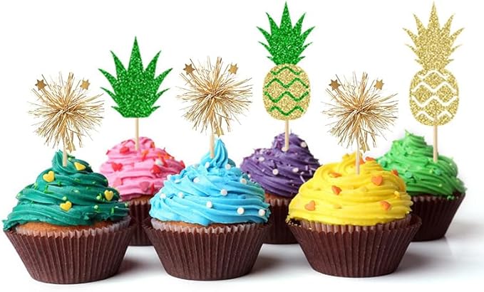 30 PCS Foil Firework Cupcake Toppers Sparkle Tinsel Cake Toppers Cake Decoration Drink Stirrers Cocktail Food Fruit Toothpicks for Birthday Wedding Graduation Party