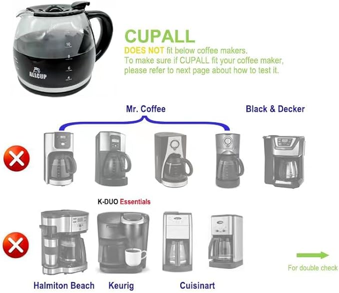 12-CUP Glass Replacement Coffee Carafe Compatible with Mr. Coffee, Black & Decker, Cuisinart and More, Black Close Handle