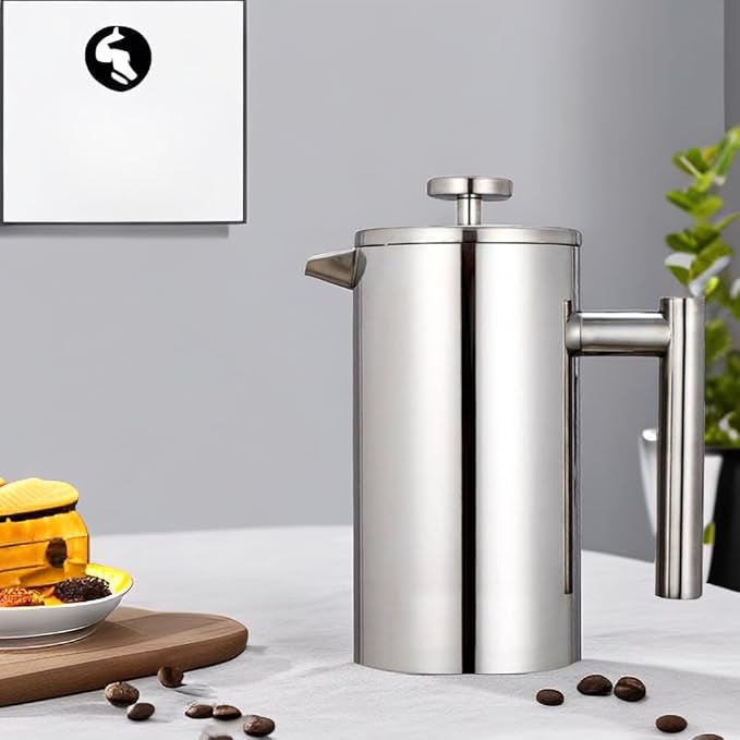French Press Coffee Maker 34oz, Double-Wall Insulated French Press Stainless Steel 1L for travel camping, Included 2 Extra Screens and 1 Coffee Spoon ç«?-8cup 1000mlç«?,<div>