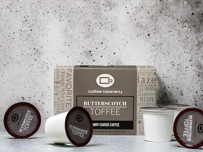 Butterscotch Toffee Flavored Coffee Pods by Coffee Beanery | Medium Roast, 12ct Specialty Arabica Gourmet Coffee