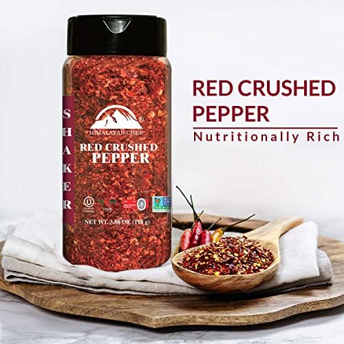 Himalayan Chef Red Crushed Pepper Shaker - Organically Crushed Red Chili Pepper Flakes Great for Pizza, Chowder, Seafood, and Pasta (3.88 Oz)