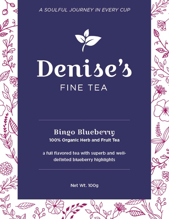 Denise's Fine Tea, USDA Organic, Bingo Blueberry, Herb and Fruit Tea, Caffeine-Free, Loose Leaf (100g)