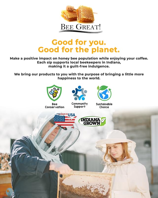 Bee Great Honey Coffee ??Medium Roast Ground Organic Arabica Beans Infused with Pure Honey ??Smooth, Not Too Sweet, No Artificial Sweeteners or Flavorings ??12oz Bag