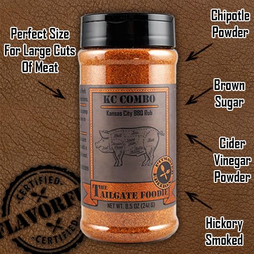 The Tailgate Foodie: K.C. Combo Kansas City BBQ Rub - Sweet & Spicy Blend - Great on Ribs, Pork, and Chicken -Meat - Seasoning and Dry Rub - Large Shaker Bottle