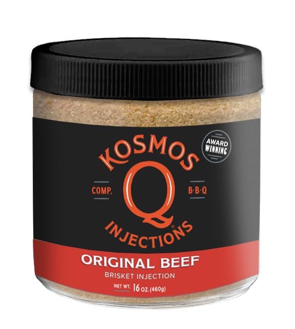Kosmos Q Original BBQ Beef Injection, Award-Winning Brisket Marinade for Ribs, Roasts, & More, Moisture-Retaining Barbecue and Meat Seasoning, Tender Juicy Flavor, 16 Oz Jar