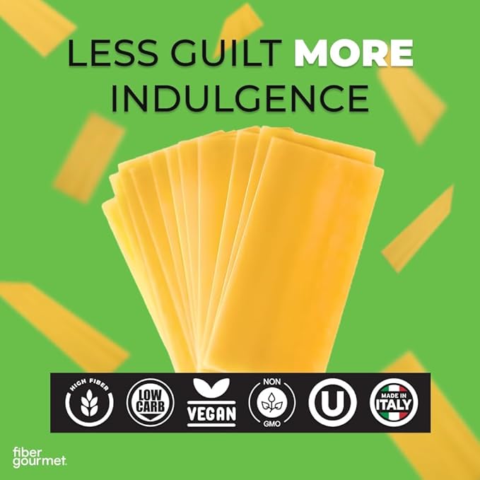 Fiber Gourmet Pasta - Light Lasagna Pasta - Low Net Carb, Fiber-Rich, Low Calorie, Healthy - Made in Italy, Kosher, Vegan, Non-GMO - 8 Oz, Pack of 2