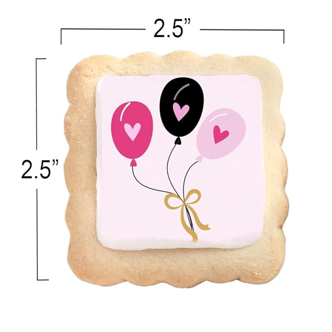 Happy Birthday Party Cookies Pink Cake Balloons Individualy Wrapped Printed Cookies 24 Pack Bulk